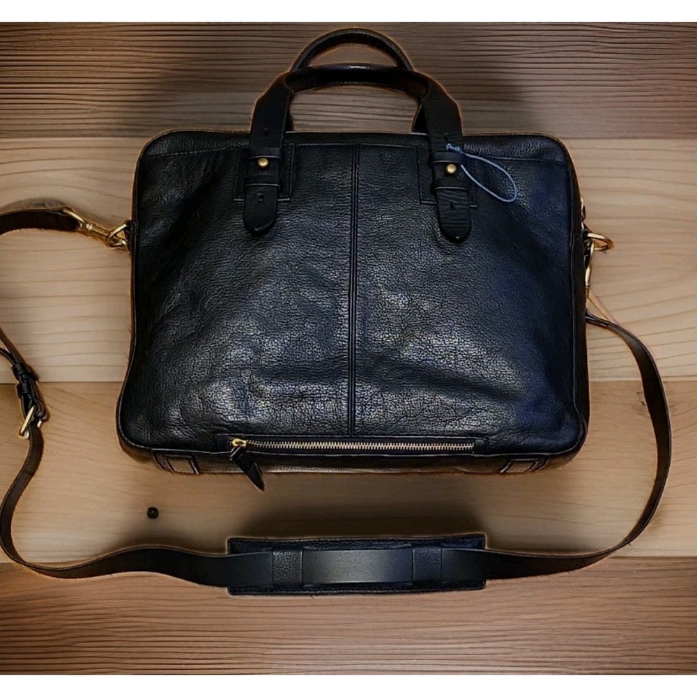 Cole Haan Black Pebbled Leather Laptop Briefcase Messenger Work Bag 16" Strap
